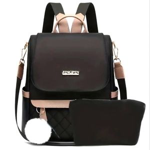 Two-tone Black & Cream Quilted Nylon 2way Bag, Backpack & Shoulder Bag